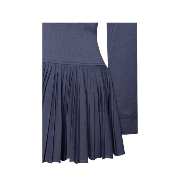 Val Navy Blue Denim Style Pleated Mini Dress - Picture 16 of 16